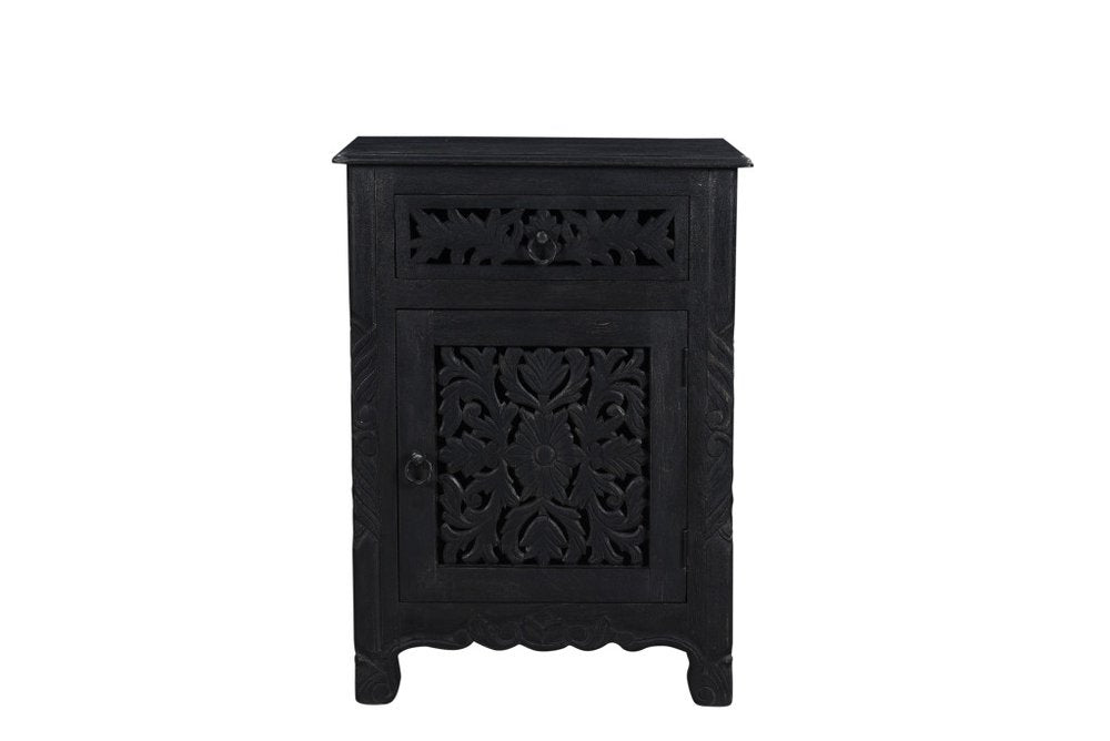 Three Piece Black Solid Wood Bedroom Set
