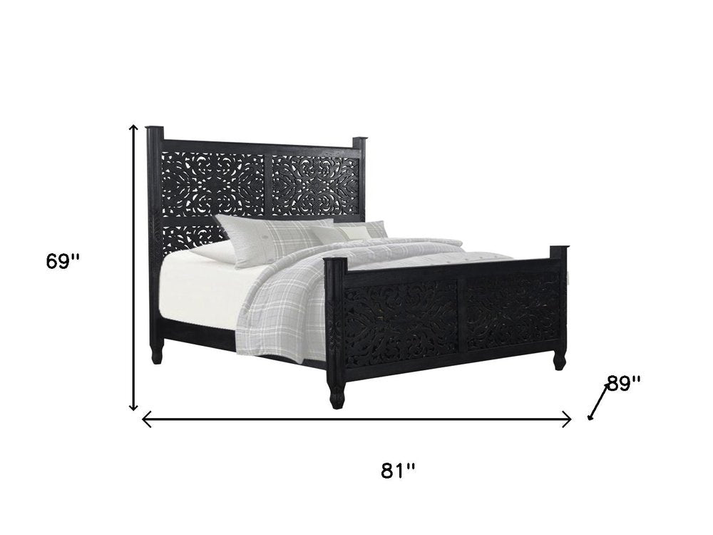 Three Piece Black Solid Wood Bedroom Set