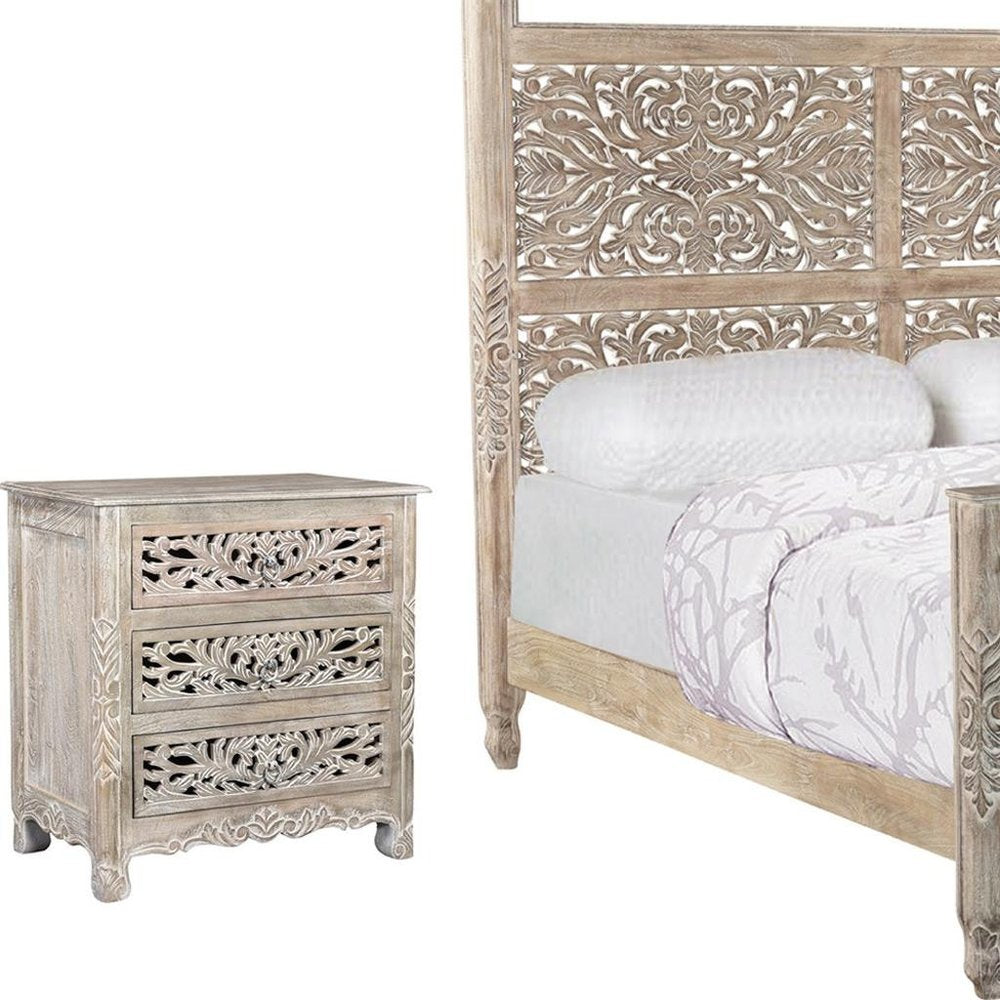 Three Piece Gray Solid Wood Bedroom Set