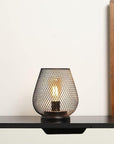 7" Black Battery Operated Novelty Bedside Lamp With Pierced Cone Shade