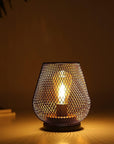 7" Black Battery Operated Novelty Bedside Lamp With Pierced Cone Shade