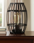 8" Black Battery Operated Novelty Bedside Lamp With Cage Shade