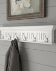 Six Hook 39" White Solid Wood Wall Mount Coat Rack