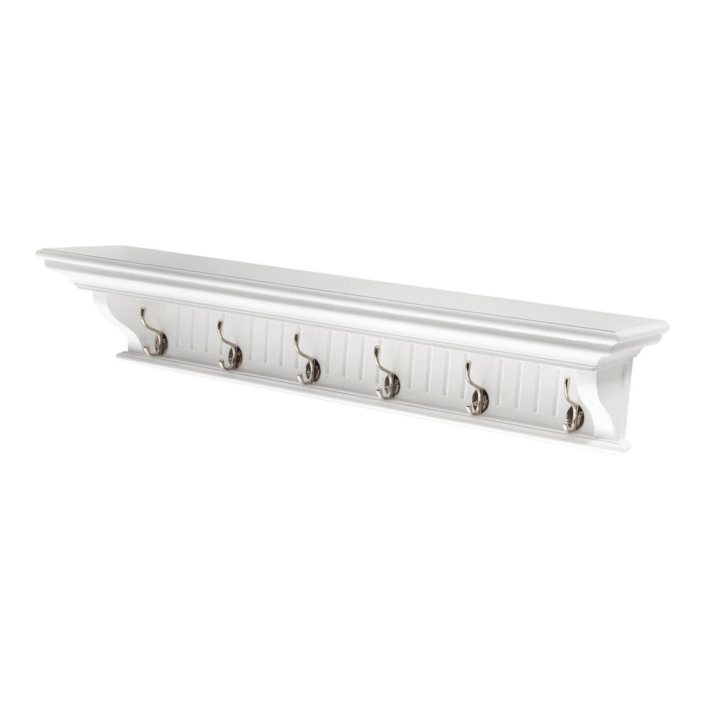 Six Hook 39" White Solid Wood Wall Mount Coat Rack