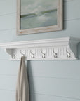 Six Hook 39" White Solid Wood Wall Mount Coat Rack