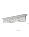 Eight Hook 51" White Solid Wood Wall Mount Coat Rack