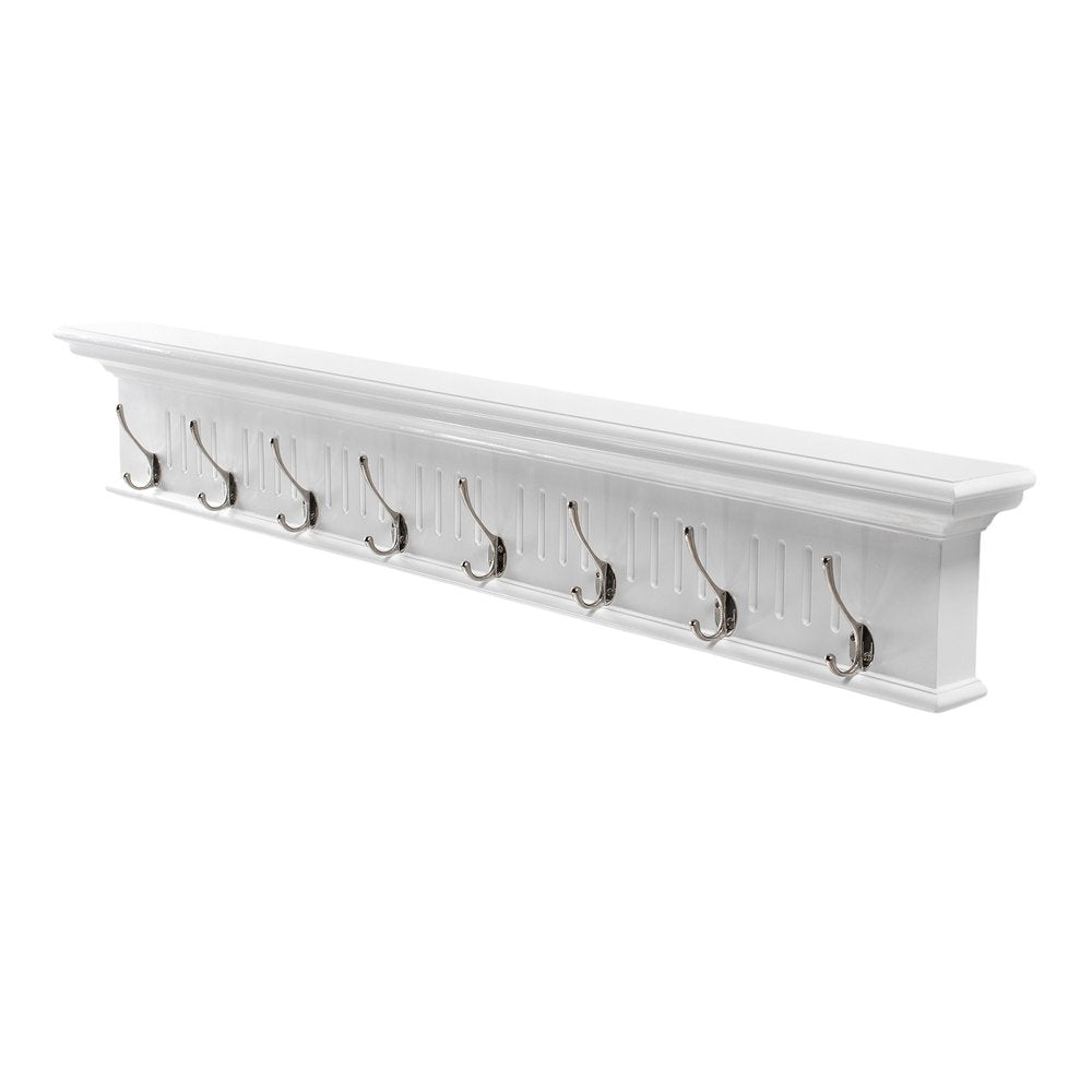 Eight Hook 51" White Solid Wood Wall Mount Coat Rack