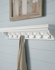 Eight Hook 51" White Solid Wood Wall Mount Coat Rack