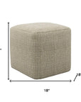 18" Cream Polyester Cube Outdoor Pouf Ottoman