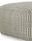 20" Natural And White Polyester Geometric Outdoor Pouf Ottoman