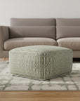 20" Natural And White Polyester Geometric Outdoor Pouf Ottoman