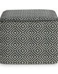 18" Gray And White Polyester Geometric Outdoor Pouf Ottoman
