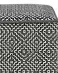 18" Gray And White Polyester Geometric Outdoor Pouf Ottoman