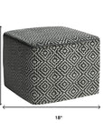 18" Gray And White Polyester Geometric Outdoor Pouf Ottoman