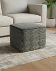18" Gray And White Polyester Geometric Outdoor Pouf Ottoman