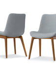 Set of Two Gray And Walnut Linen And Solid Wood Dining Parsons Chairs