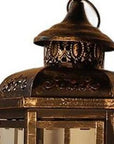 Set of Three Black And Gold Distressed Filigree Metal Tabletop Lantern Candle Holders