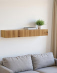 59" Natural Ribbed Texture Solid Wood Wall Mounted Mantel Floating Shelf