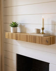 59" Natural Ribbed Texture Solid Wood Wall Mounted Mantel Floating Shelf