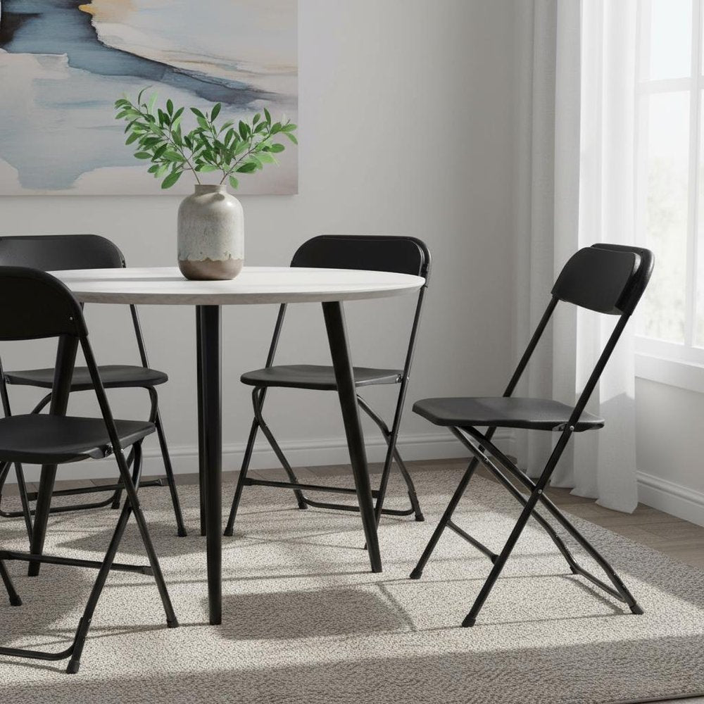 Set of Four White Metal Outdoor Folding Stacking Dining Chairs