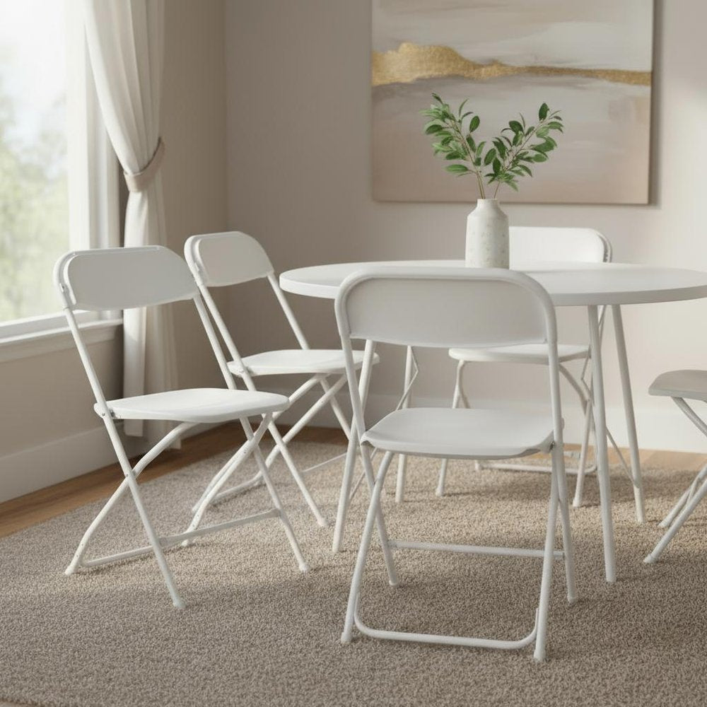 Set of Six Black Metal Outdoor Folding Stacking Dining Chairs