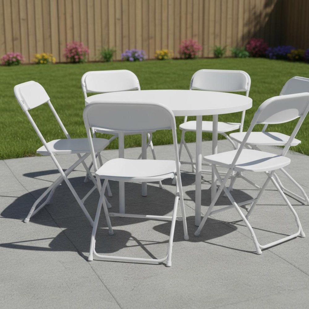 Set of Six Black Metal Outdoor Folding Stacking Dining Chairs