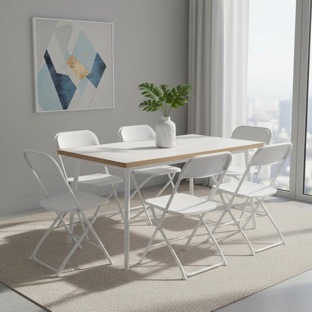 Set of Six Black Metal Outdoor Folding Stacking Dining Chairs