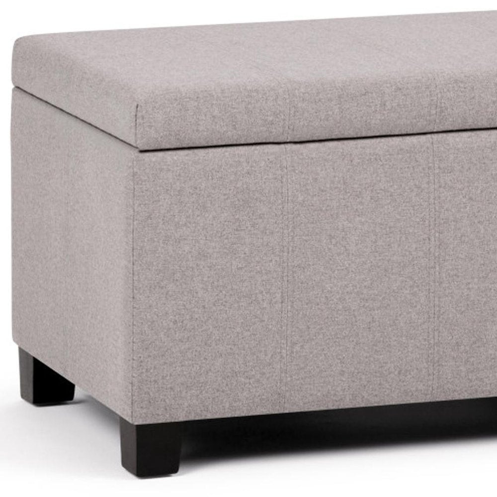 36" Taupe And Dark Brown Faux Leather And Solid Wood Upholstered Distressed Storage Bench With Flip Top