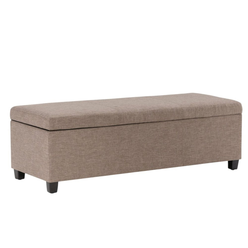 48" Dark Gray And Dark Brown Faux Linen And Solid Wood Upholstered Storage Bench With Flip Top