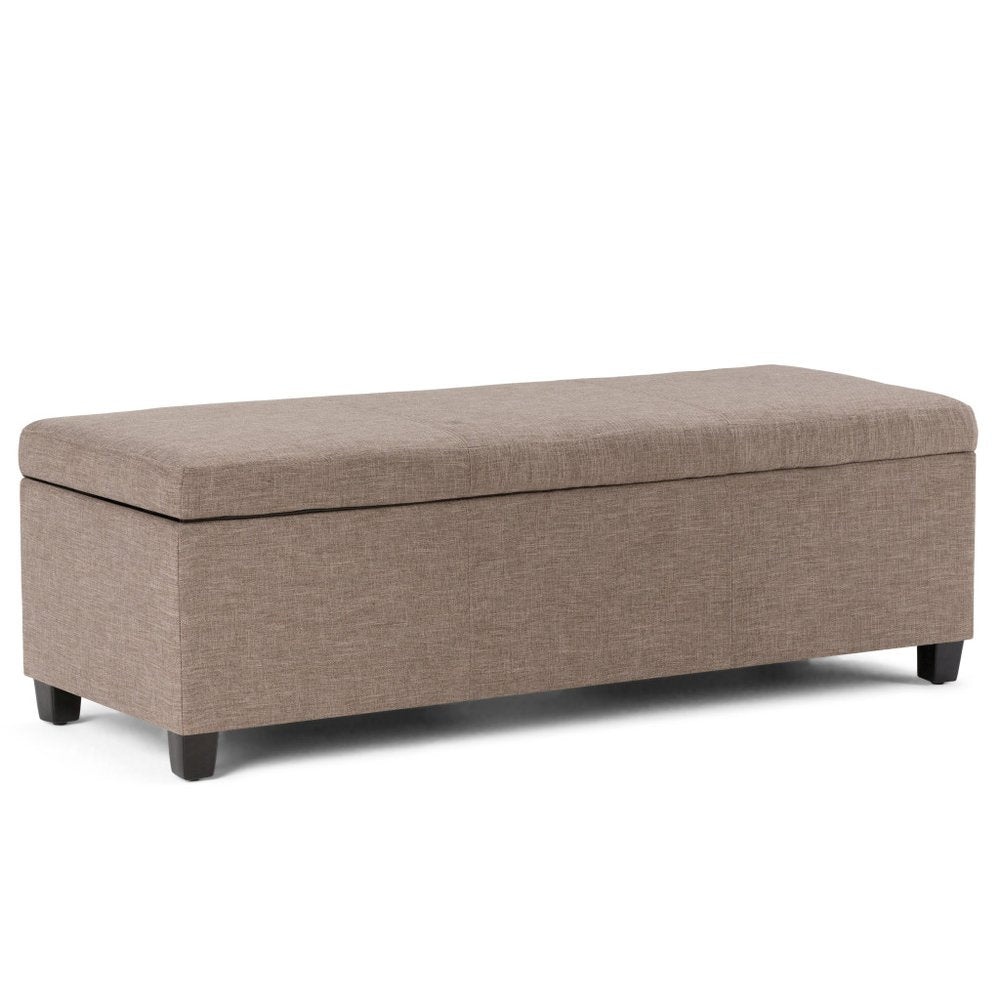 48" Dark Gray And Dark Brown Faux Linen And Solid Wood Upholstered Storage Bench With Flip Top