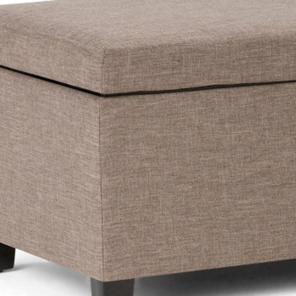 48" Dark Gray And Dark Brown Faux Linen And Solid Wood Upholstered Storage Bench With Flip Top