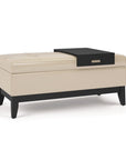 42" Cream and Dark Brown Tufted Faux Leather and Solid Wood Upholstered Storage Bench With Tray