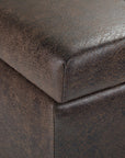 36" Taupe And Dark Brown Faux Leather And Solid Wood Upholstered Distressed Storage Bench With Flip Top