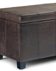 36" Taupe And Dark Brown Faux Leather And Solid Wood Upholstered Distressed Storage Bench With Flip Top