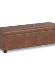 54" Saddle Brown And Dark Brown Faux Leather And Solid Wood Upholstered Storage Bench With Flip Top