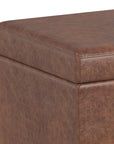 54" Saddle Brown And Dark Brown Faux Leather And Solid Wood Upholstered Storage Bench With Flip Top