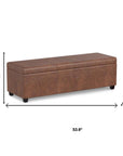 54" Saddle Brown And Dark Brown Faux Leather And Solid Wood Upholstered Storage Bench With Flip Top
