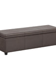 54" Saddle Brown And Dark Brown Faux Leather And Solid Wood Upholstered Storage Bench With Flip Top