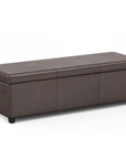 54" Saddle Brown And Dark Brown Faux Leather And Solid Wood Upholstered Storage Bench With Flip Top