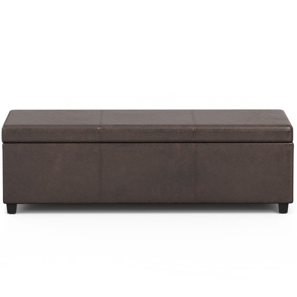 54" Saddle Brown And Dark Brown Faux Leather And Solid Wood Upholstered Storage Bench With Flip Top