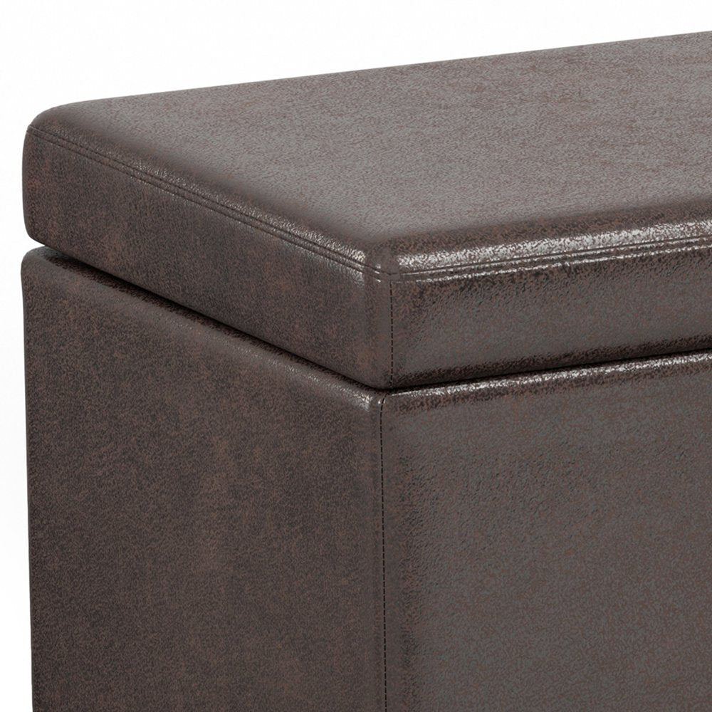 54" Saddle Brown And Dark Brown Faux Leather And Solid Wood Upholstered Storage Bench With Flip Top