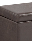 54" Saddle Brown And Dark Brown Faux Leather And Solid Wood Upholstered Storage Bench With Flip Top