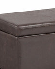 54" Saddle Brown And Dark Brown Faux Leather And Solid Wood Upholstered Storage Bench With Flip Top
