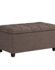 33" Saddle Brown And Espresso Tufted Faux Leather And Solid Wood Upholstered Distressed Storage Bench With Flip Top
