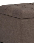 33" Saddle Brown And Espresso Tufted Faux Leather And Solid Wood Upholstered Distressed Storage Bench With Flip Top