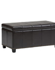 33" Cream and Espresso Faux Leather and Solid Wood Upholstered Storage Bench With Flip Top