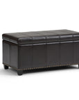33" Cream and Espresso Faux Leather and Solid Wood Upholstered Storage Bench With Flip Top