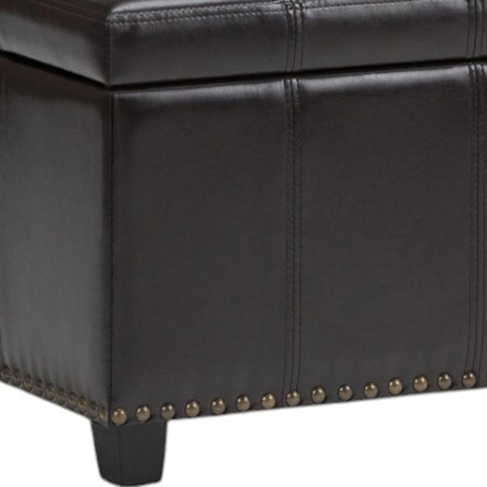 33" Cream and Espresso Faux Leather and Solid Wood Upholstered Storage Bench With Flip Top