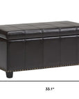 33" Cream and Espresso Faux Leather and Solid Wood Upholstered Storage Bench With Flip Top