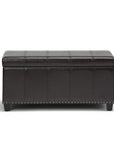 33" Cream and Espresso Faux Leather and Solid Wood Upholstered Storage Bench With Flip Top